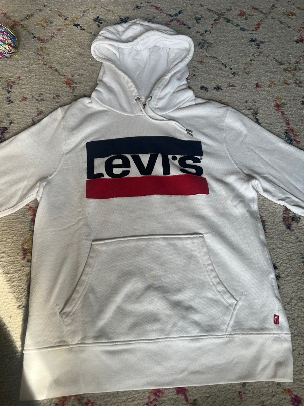 Levi's White Hoodie with Navy & Red Logo Blocks